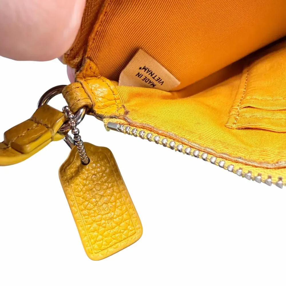 Coach Yellow Leather Shearling Trim Wristlet Pouch